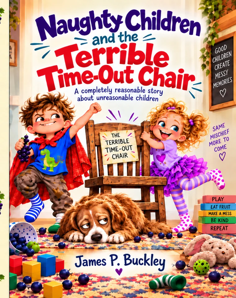 Naughty Children and the Terrible Time-Out Chair cover, showing children, a dog, and the time-out chair