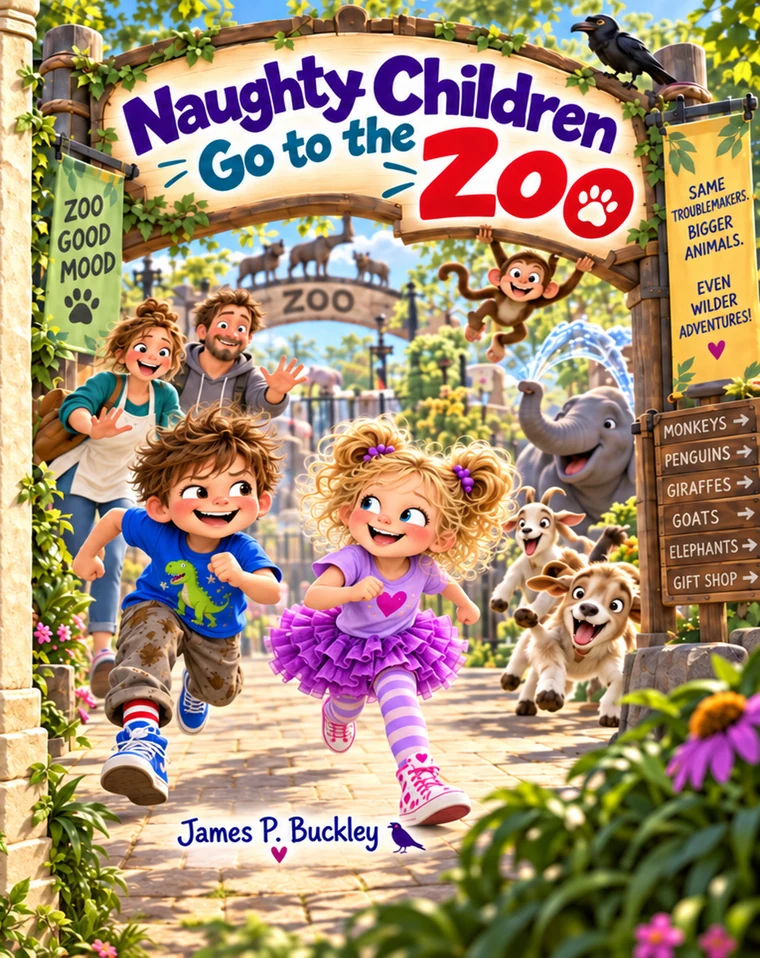 Naughty Children Go to the Zoo cover, showing children and animals at the zoo